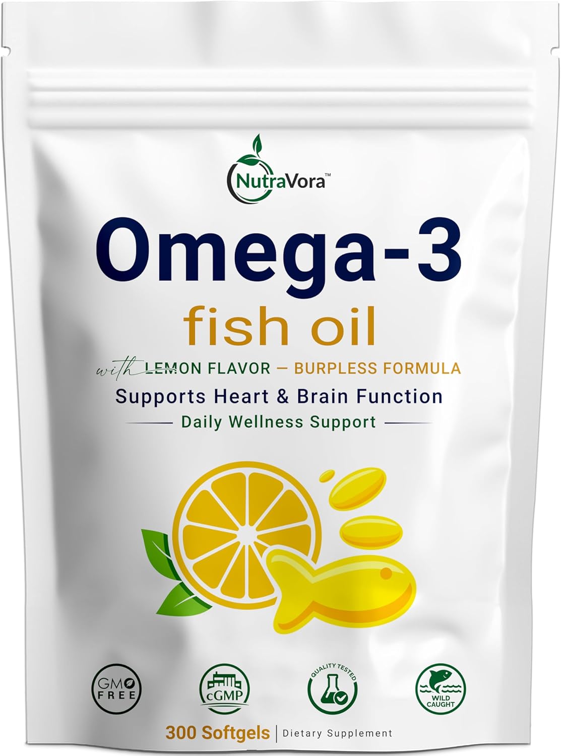 Omega 3 Fish Oil Supplements – 4,200 mg Fish Oil Per Serving – Lemon Flavor Burpless Formula – Wild-Caught, Molecularly Distilled - Non-GMO, Gluten-Free – 300 Softgels