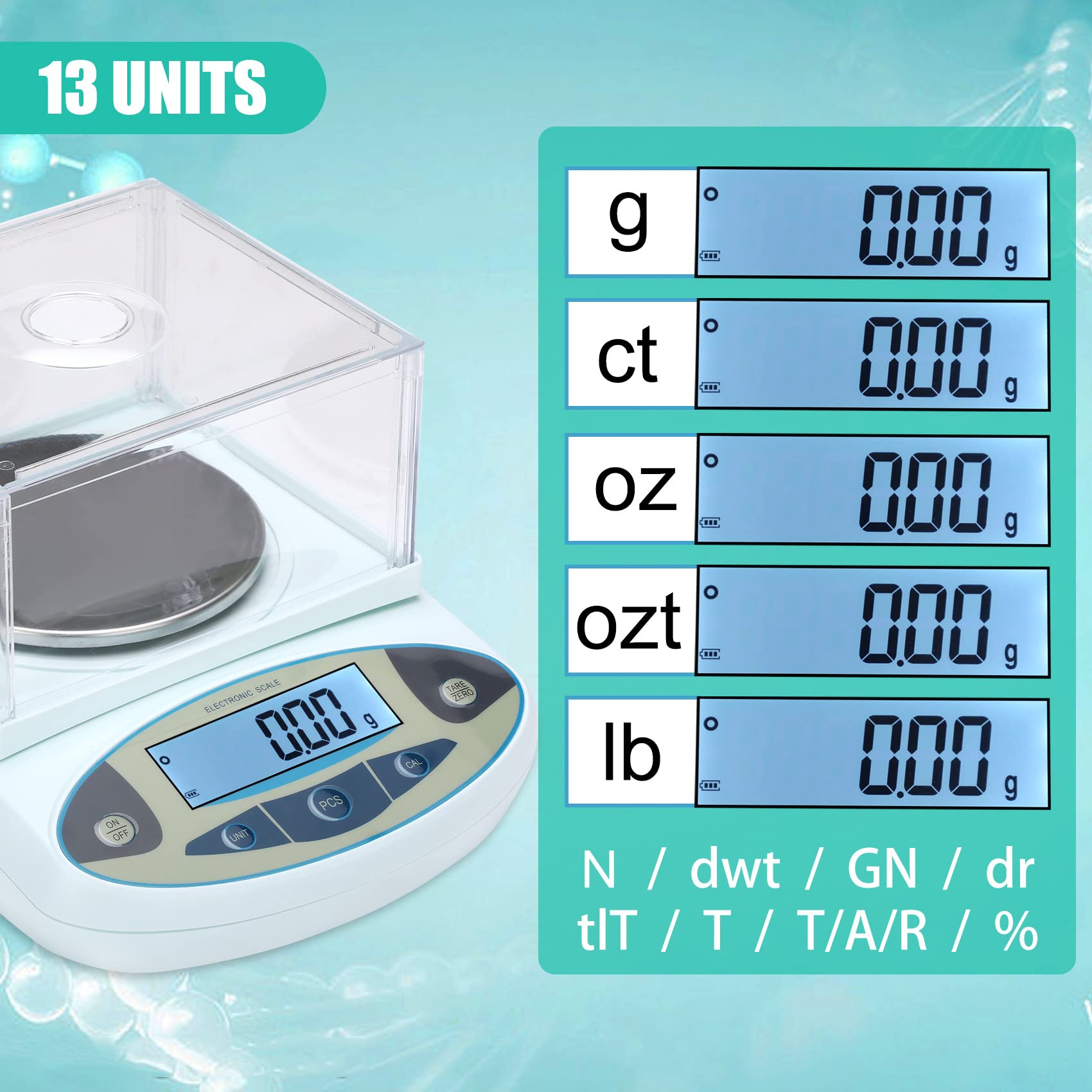 Waga laboratoryjna 3000 g x 0,01 g, dokładność 0,01 g, wysoka precyzja 13 jednostek cyfrowa waga analityczna, waga cyfrowa z przednią szybą (z wagą kalibracyjną 500 g)
