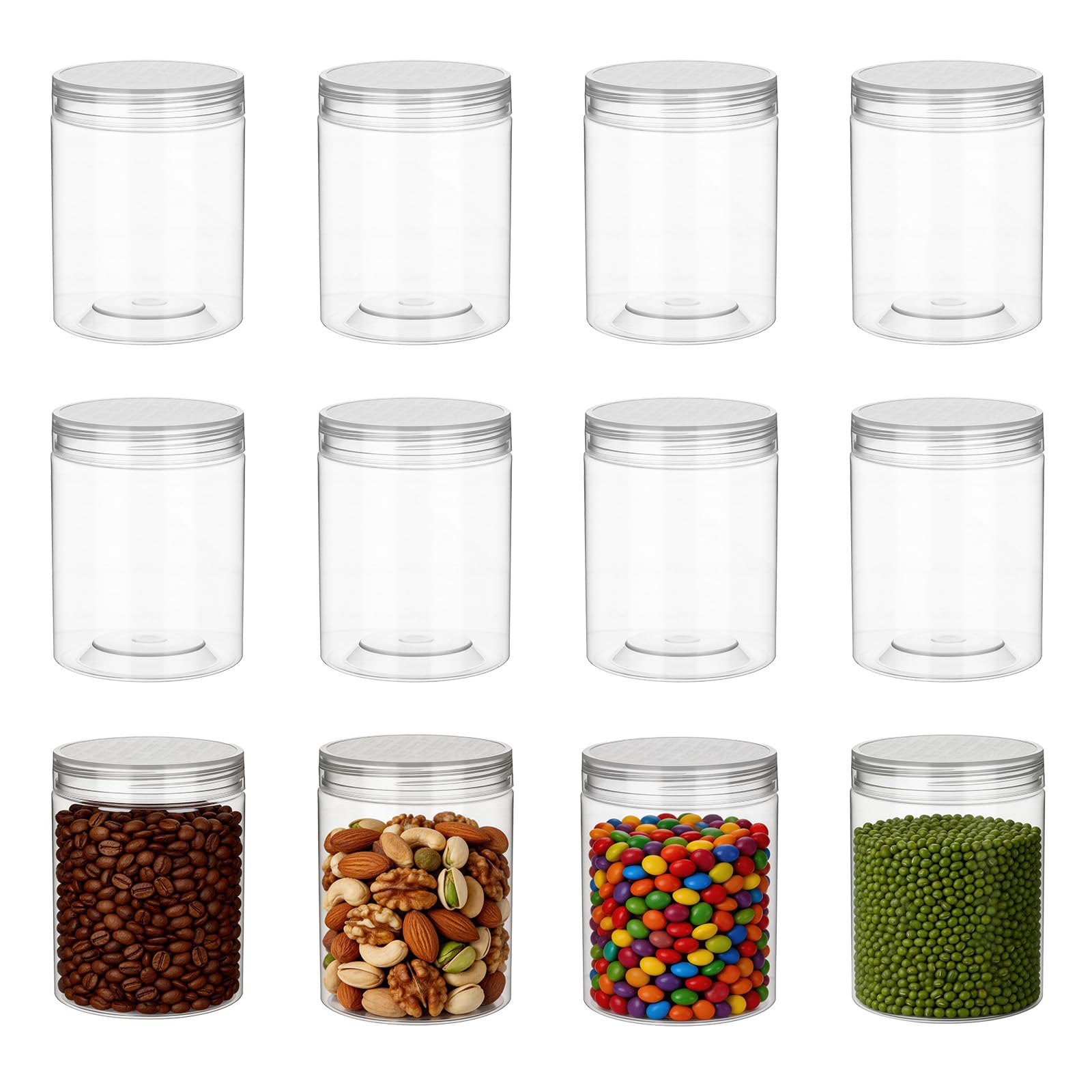 Hejo Reusable 12Pcs 210ml Clear Plastic Jars with Airtight Lids