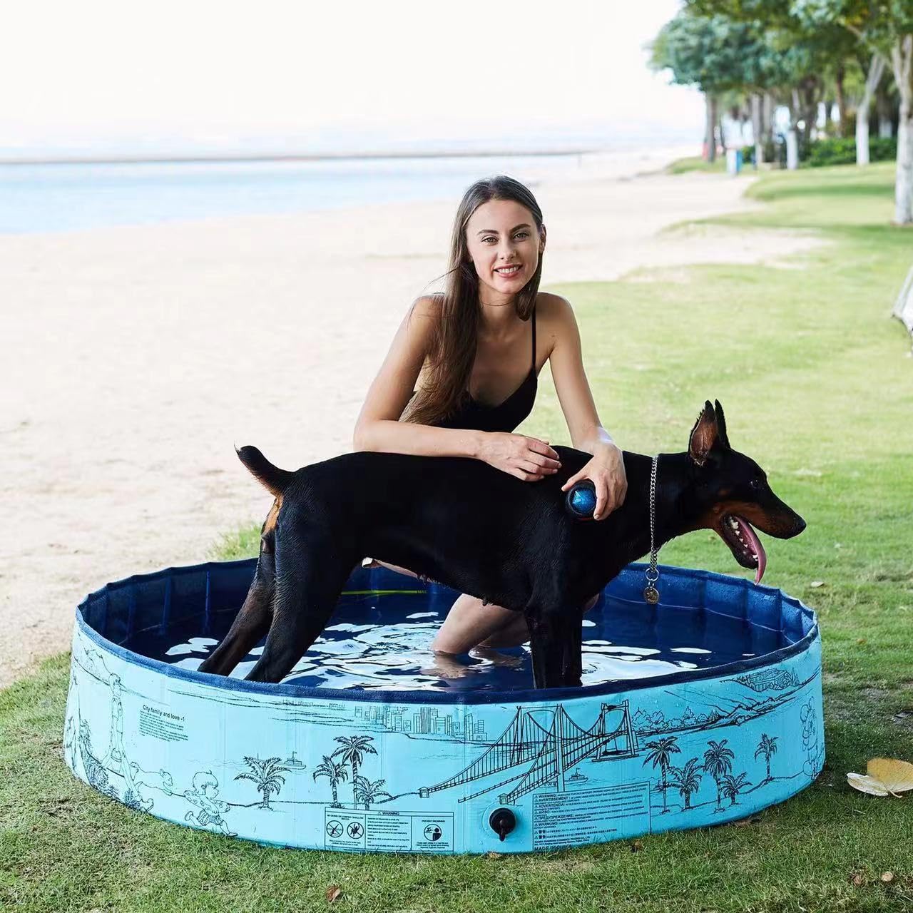 JEASONG Piscine pliable de 180 cm pour animaux de compagnie – Baignoire en PVC renforcé, design portable pour chiens et chiots, pas besoin de pompe (extérieur/voyage)