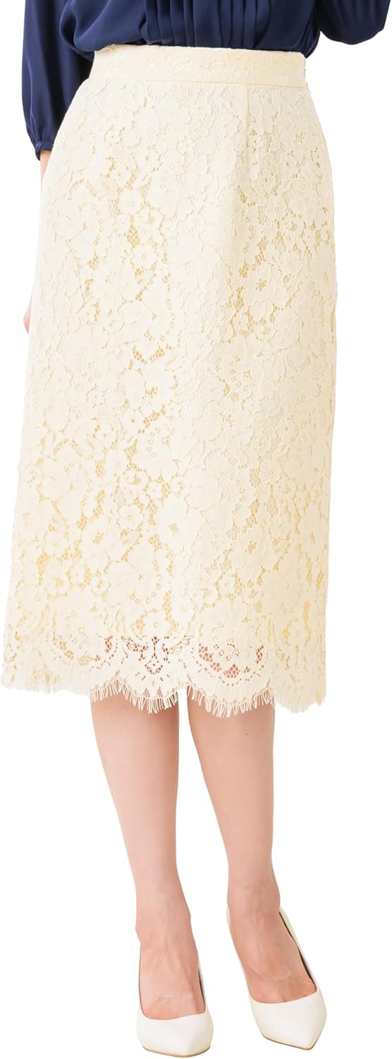 [ELENA] エレナ スーツ レディース ママ 洗える スカート 単品 レーススカート タイトスカート ひざ丈 ウエストゴム セレ