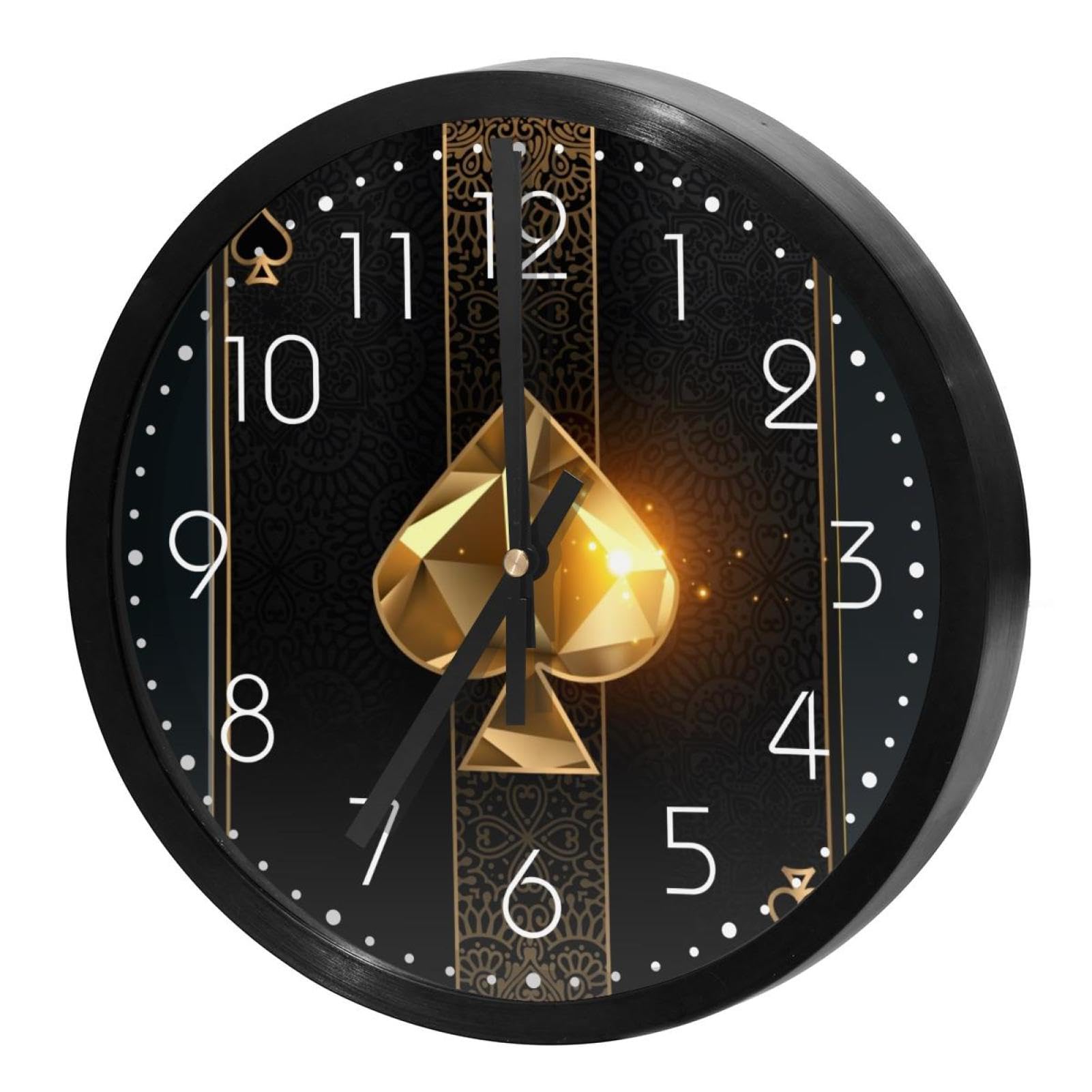 Horloge murale carte de poker as de pique avec mécanisme à quartz silencieux à piles
