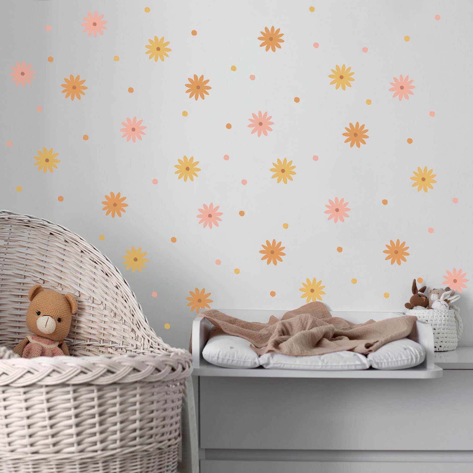 Stickerscape Flower Wall Stickers (Orange Flowers) | Nursery Wall Stickers, Flower Wall Stickers, Childs Bedroom Decor, Retro Flower Wall Stickers | Easy to Apply, Cleanly Removable