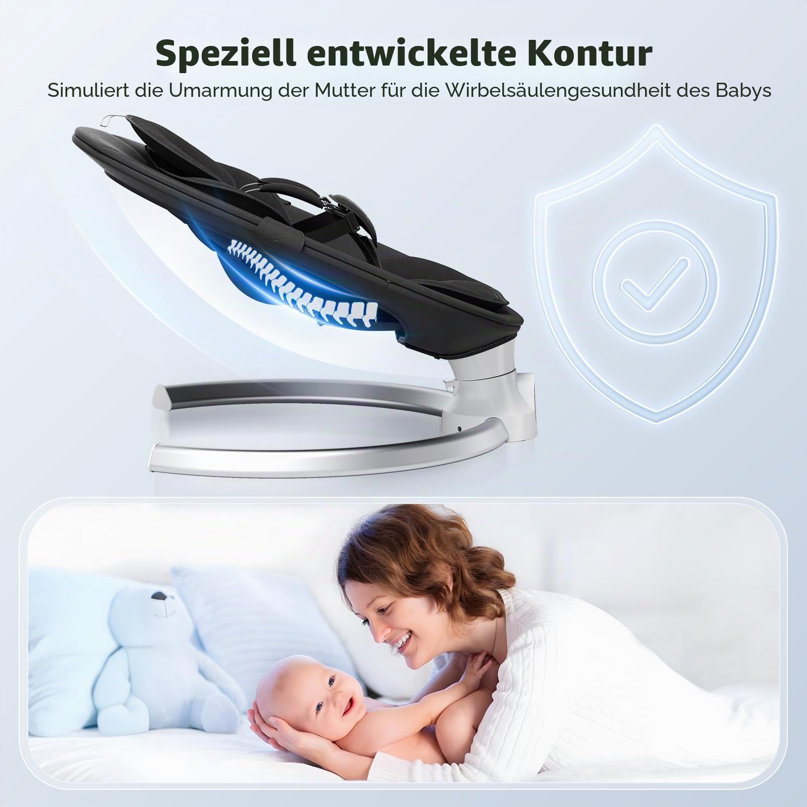 Elektrische Babywippe - Baby Schaukelstuhl für Neugeborene bis 9kg, 5 Schwinggeschwindigkeiten, Bluetooth & Musik, 3-fach Timer, Tragbar & Klappbar, Fernbedienung, Baby Schaukel für Zuhause