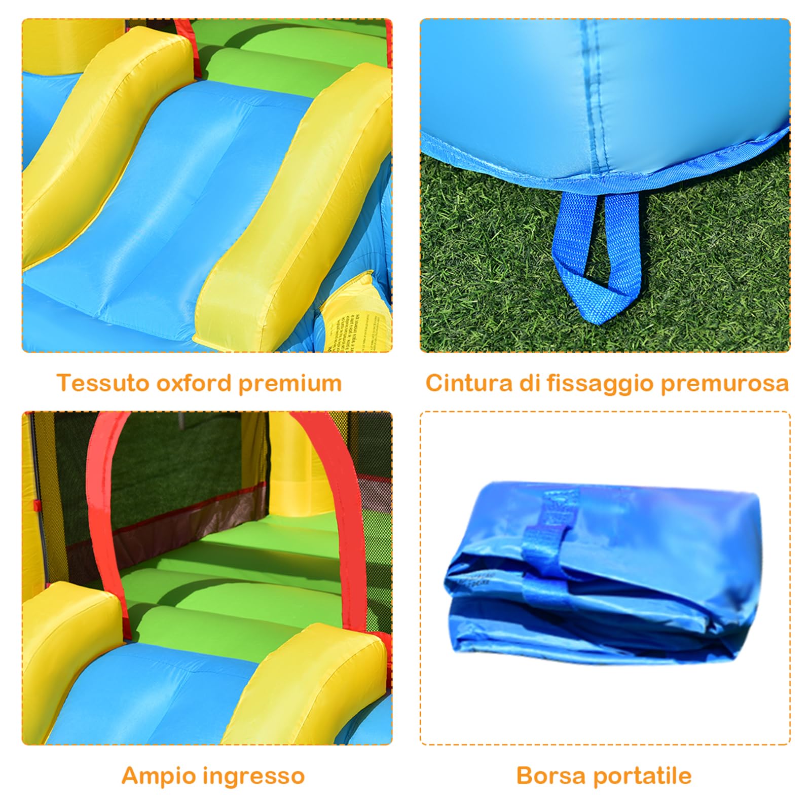 COSTWAY Castello gonfiabile per bambini, Con Scivolo ad Acqua, Trampolino e Piscina, per 2 Bambini di 3-5 Anni, Con Borsa di Trasporto e Kit di Riparazione, 365 x 200 x 190 cm (Senza soffiatore)