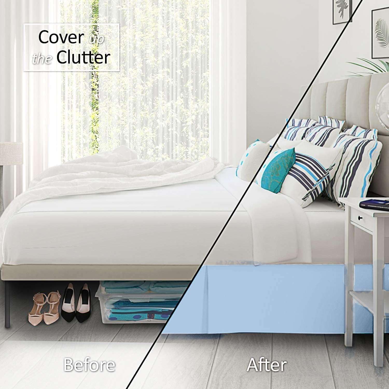 Tailored Bed Skirt for Queen Size Bed - Pleated Bed Skirt with Split Corners - Easy Fit 100% Soft Microfiber - Box Pleated Bed Skirt - Bed Skirt Split Corner Pleated Style - (Queen / 16" - Light Blue)