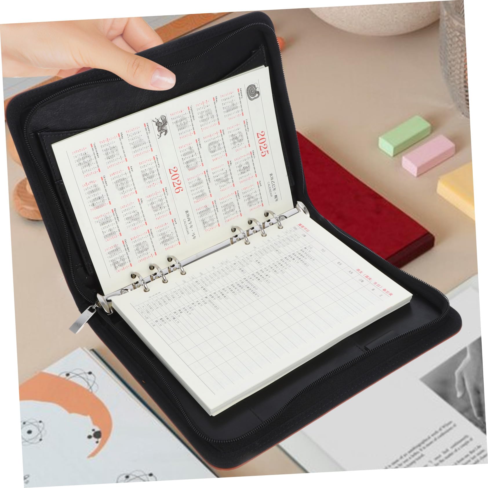 Carpeta de Anillas PU con Cremallera para Negocios Organizador de con Carpeta Portafolios Profesional con Cierre Seguro y Gran Capacidad para Oficina
