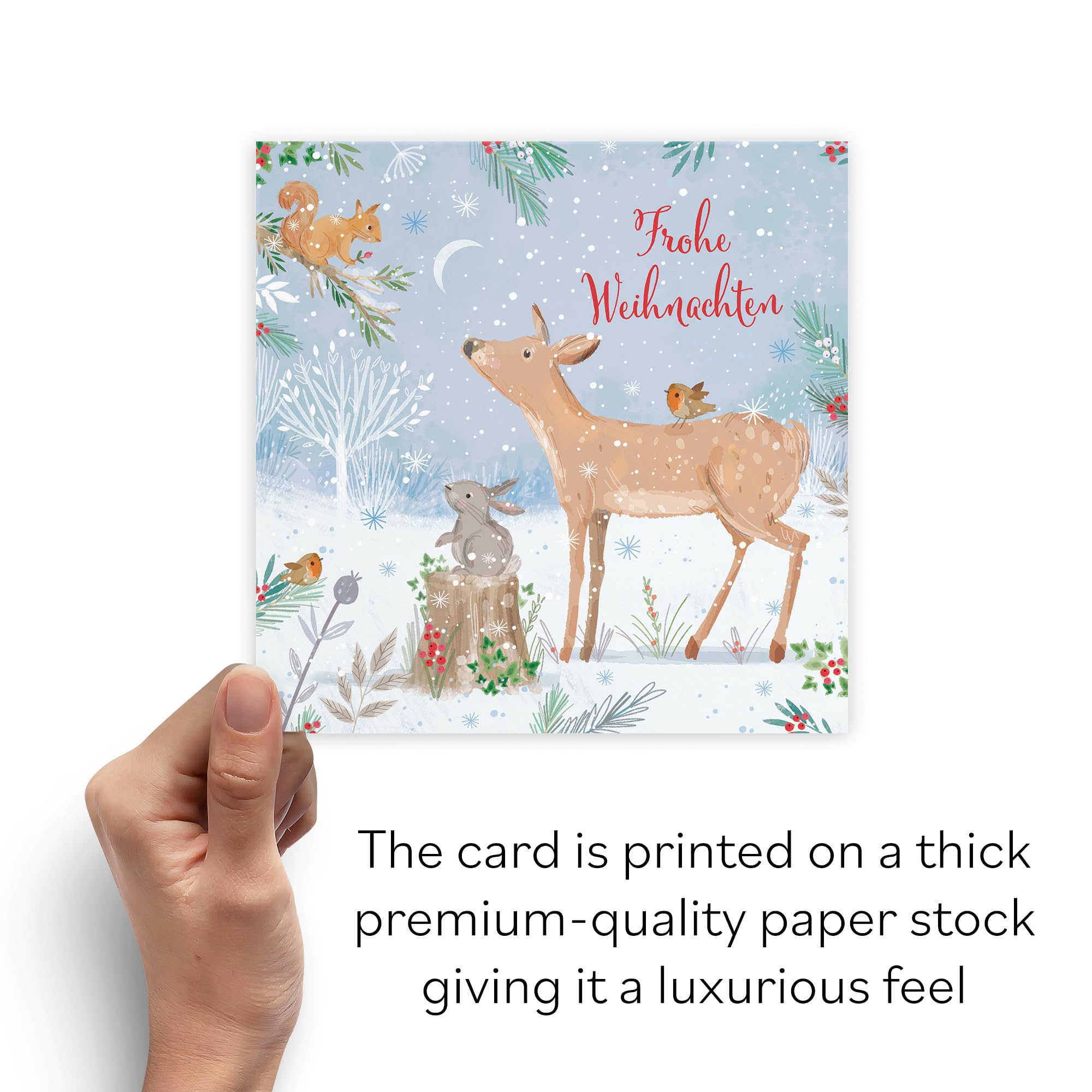 Hunts England, Cute Deer German Christmas Card, Nature's Treasures, German Language Festive Card - Image 3