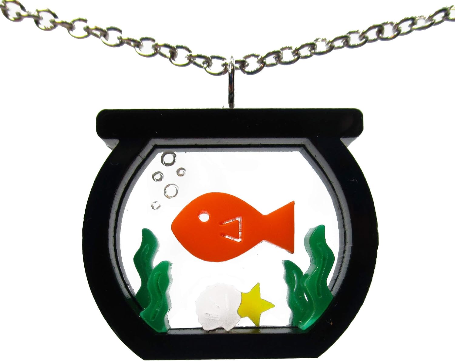 Unique Goldfish Fish Bowl Aquarium Statement Pendant Necklace, Funny Jewelry for Aquatic Pet Fishbowl Enthusiast