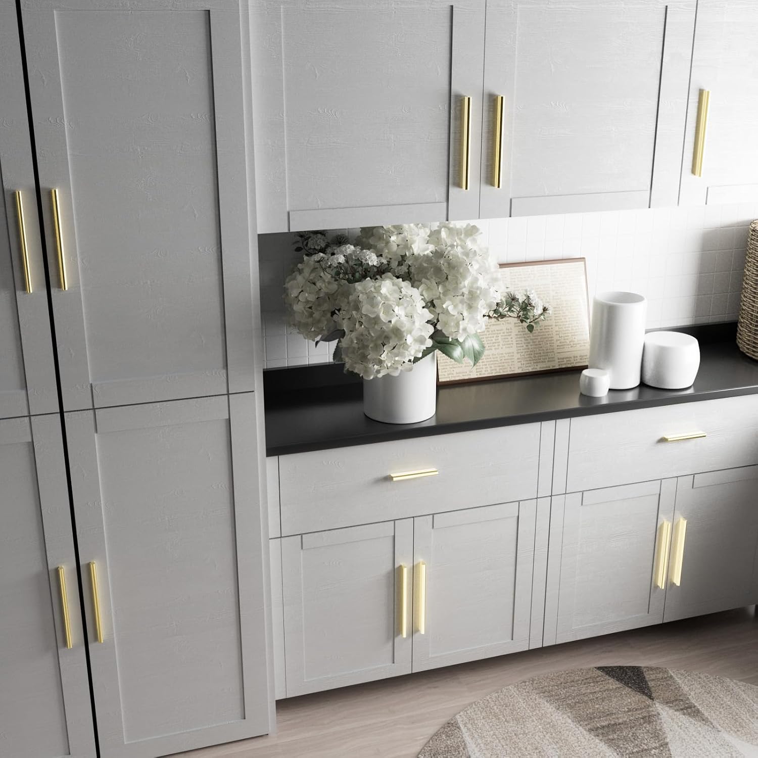 Cobbe 10 Pack i-Shaped 6-5/16 Inch Hole Center Brushed Gold Kitchen Cabinet Pulls and Handles, Handle and Pull for Bathroom Cabinets and Drawers, Cabinet Hardware