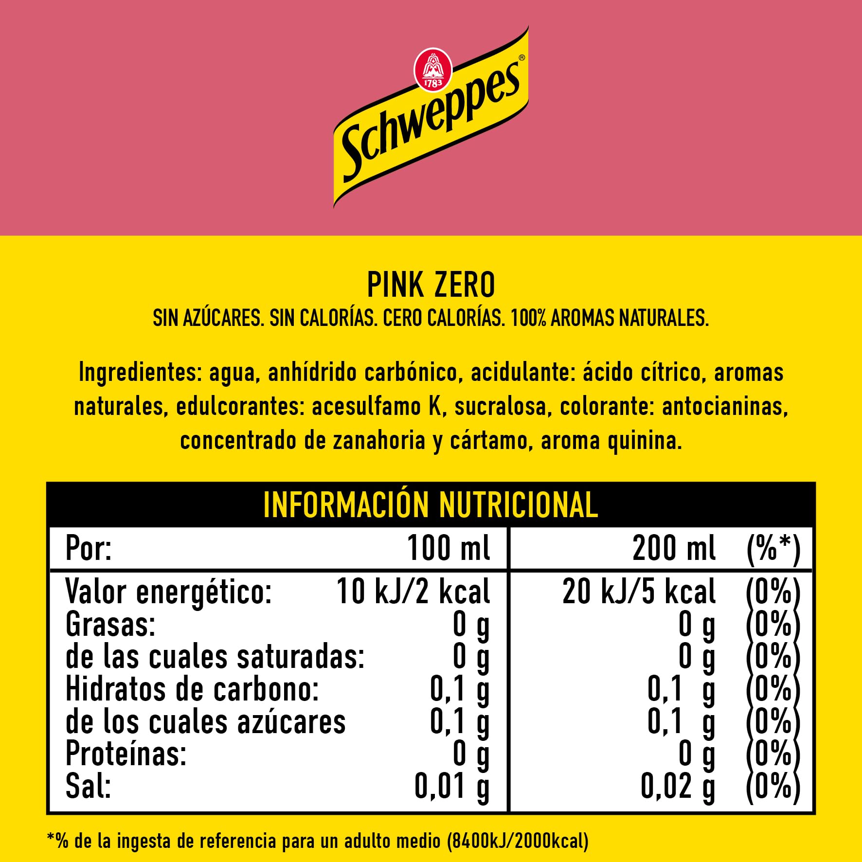 Schweppes Tónica Pink Zero, Sin Azúcar ni Calorías, Bebida Refrescante - Lata, Pack 24 x 25 cl