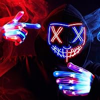 Vista 13 de JOYIN Máscara de Halloween con luz LED y guantes para disfraz de cosplay de Halloween (rojo), 3 modos de máscara que brilla en la oscuridad
