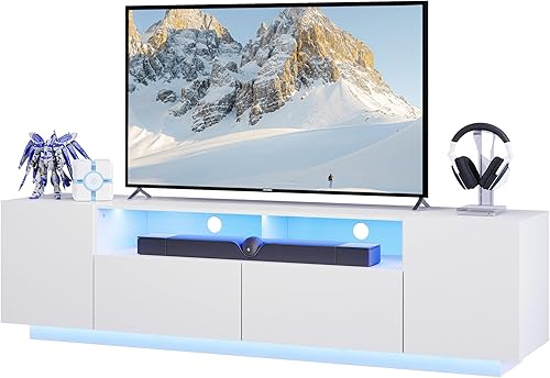 Miniatura 12 de WLIVE Moderno soporte de TV para TV de 65 pulgadas, centro de entretenimiento con luces LED y armarios de almacenamiento grandes, consola multimedia