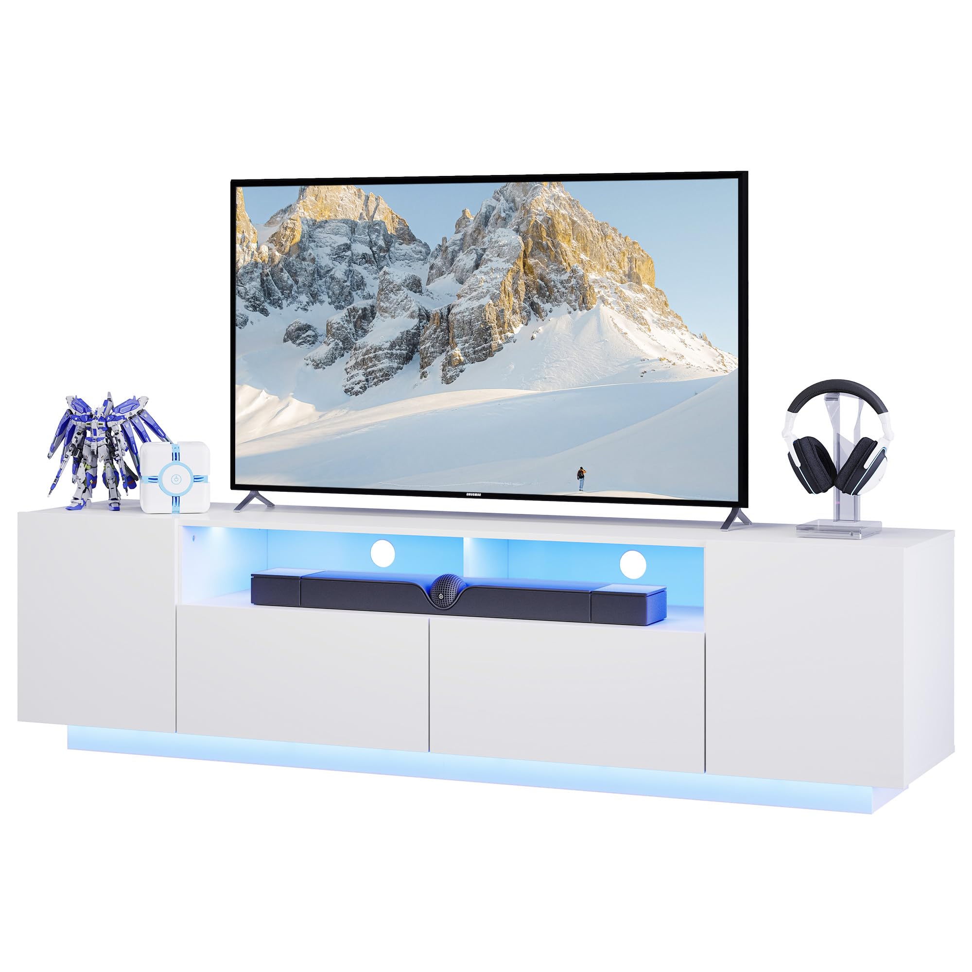 WLIVE Mueble de TV LED para televisores de hasta 75 Pulgadas, con Gran Espacio de Almacenamiento, Mesa de TV con iluminación LED RGB, para Sala de Estar, Dormitorio, Blanco