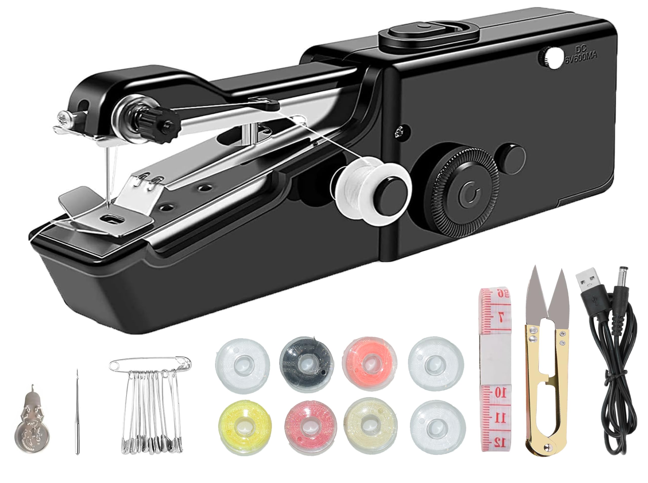 Photo 1 of Handheld Sewing Machine Electric Sewing Mini Portable Sewing Machine Suitable for Beginners Sewing Clothes Family Travel DIY (Black)
