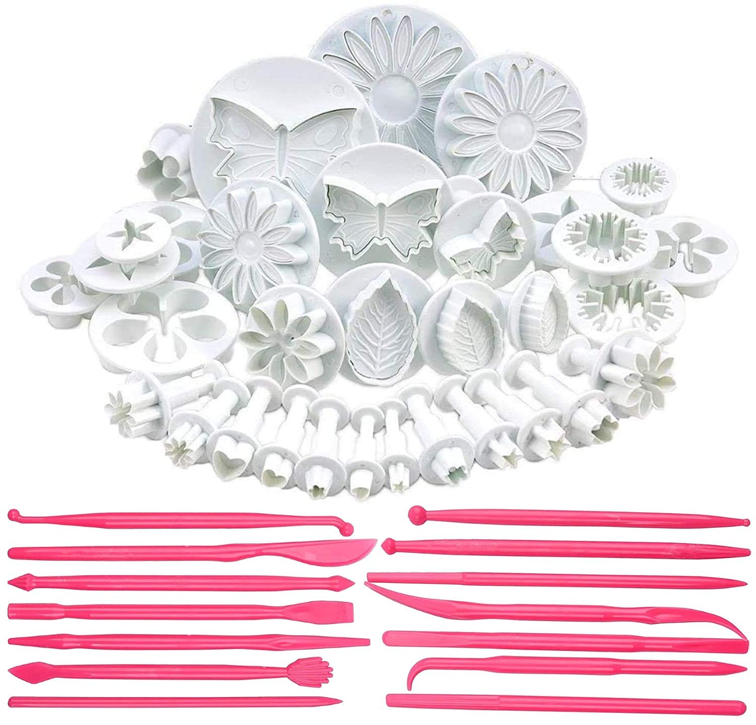 ZURU BUNCH®47 Piece Fondant Cake Cookie Plunger Cutter Sugarcraft Flower Leaf Butterfly Heart Shape Decorating Mold DIY Tools