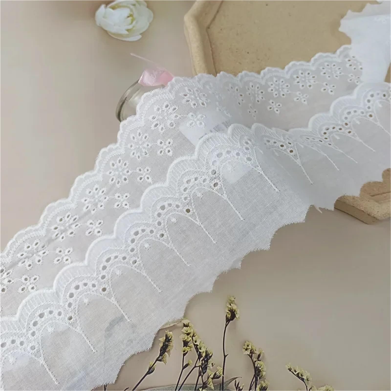 Cinta de encaje algodón blanco, manualidades hechas a mano, tela hueca, cinta bordada con flores, decoración textil for el hogar Para Coser Manualidades