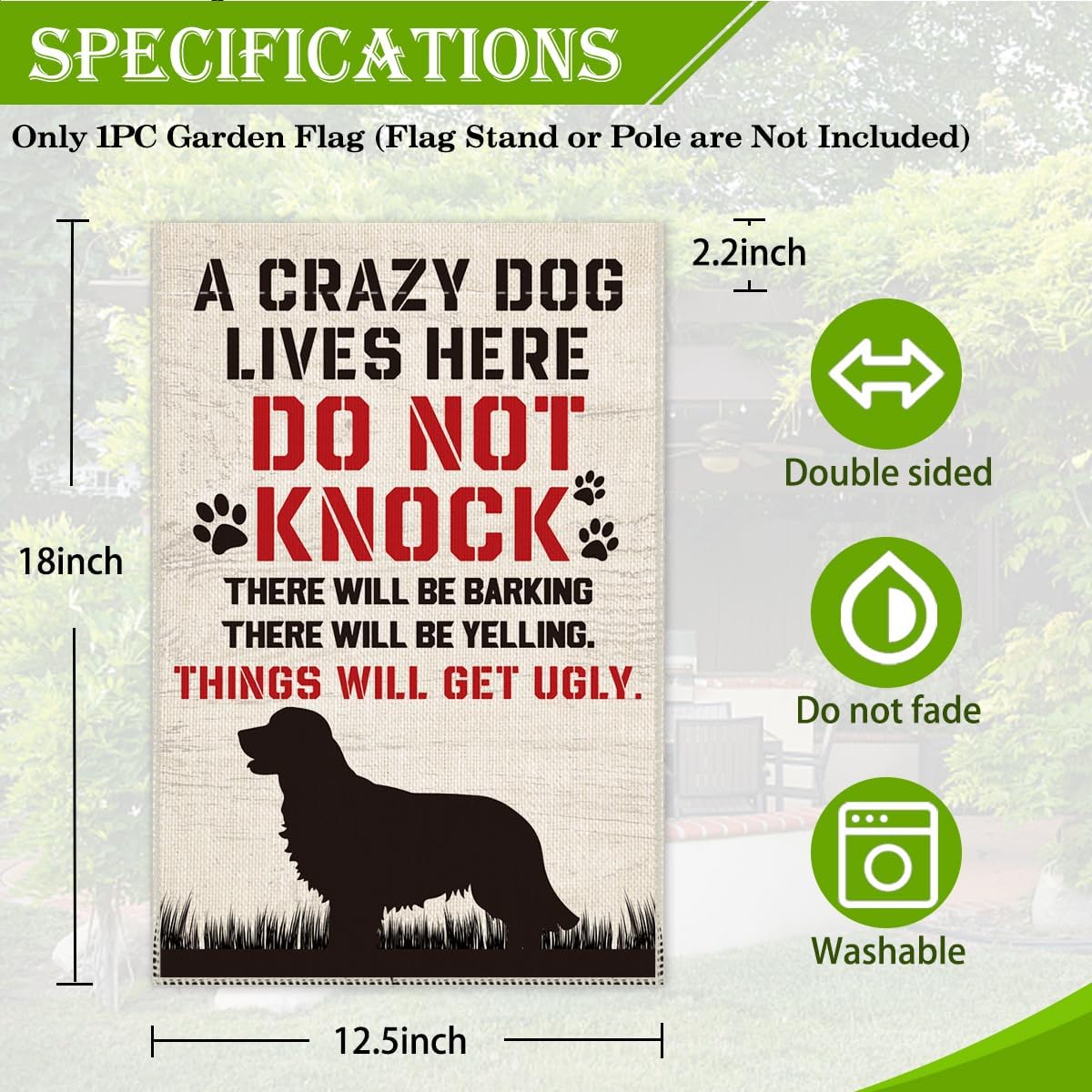 Hafhue A Crazy Dogs Live Here Do Not Knock They Will Bark Welcome Garden Flag, Yard Outdoor Farmhouse Home Decorations 12x18 In Waterproof Double Sided Printing, Funny Yard Flag Gift for Dog Lover - Image 2