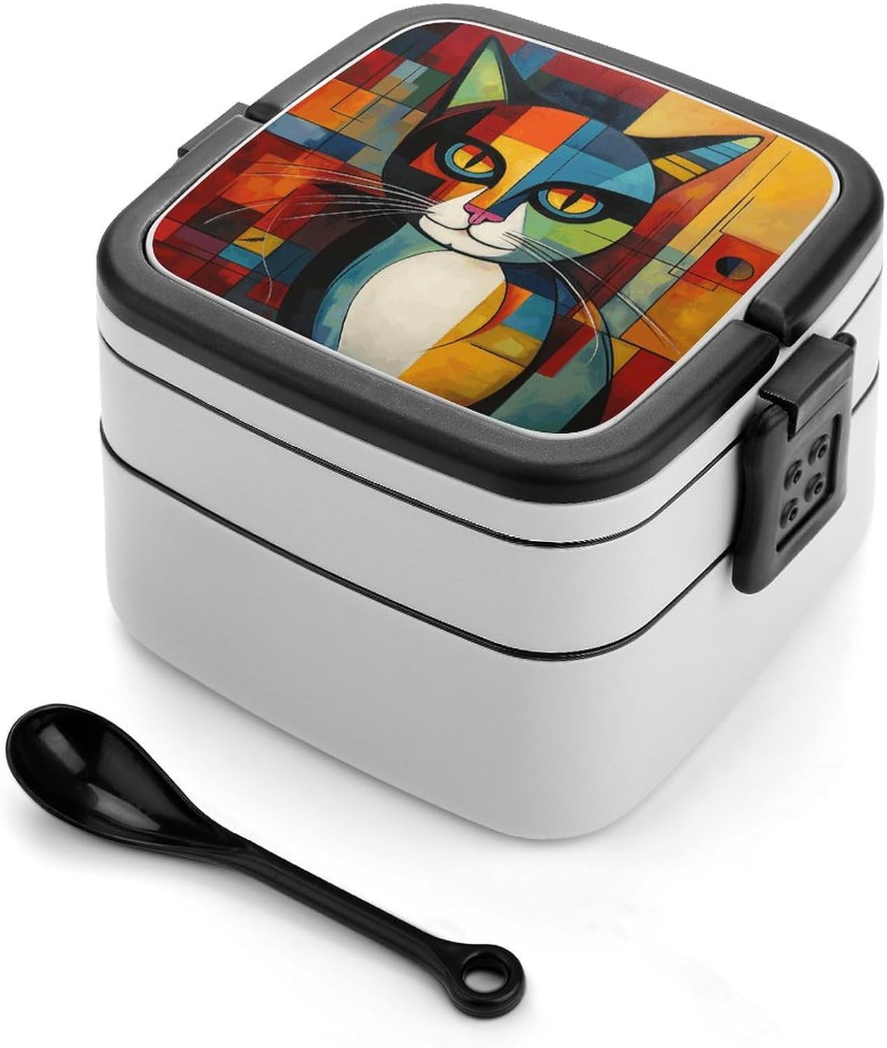 Adults Lunch Box Adult Bento Box Stackable Bento Box BPA-Free Cat Face Abstract Lunch Box Food Container Ideal for Meal Prep, Work, And On The Go
