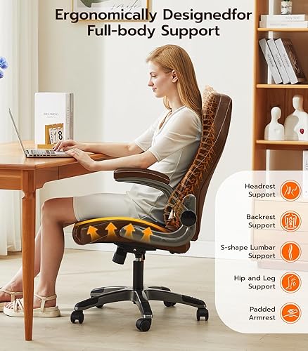 Miniatura 5 de Silla de escritorio de oficina, silla ergonómica para computadora con brazos abatibles acolchados y soporte lumbar ajustable, silla ejecutiva de