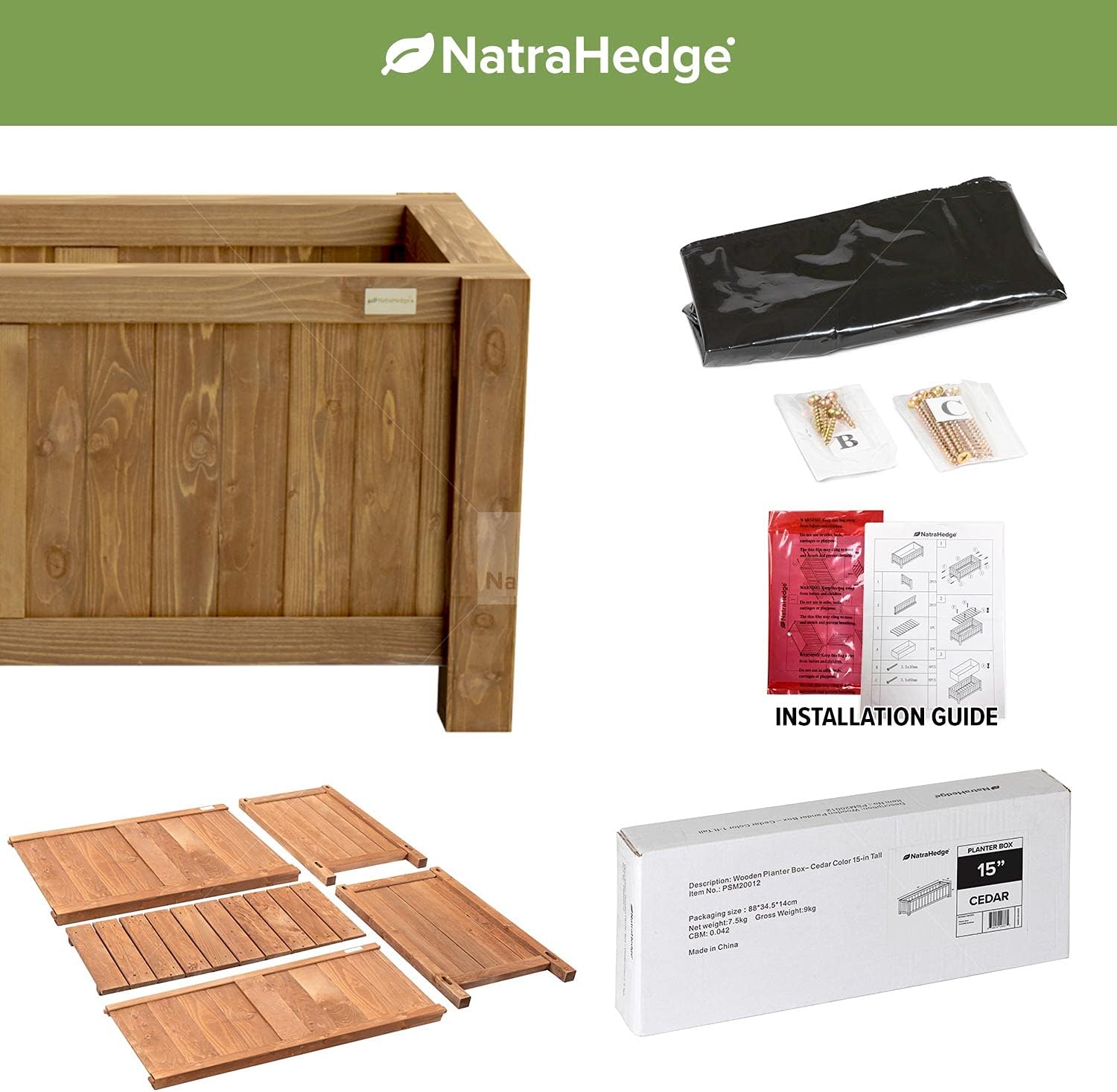 NatraHedge (44" Lx 15" W x 15" H (Brown) Hampton Classic Wooden Planter Box Indoor and Outdoor Rectangular Garden Planter Use for Patio, Yard, Greenhouse, Vegatable, Flowers, and Herb