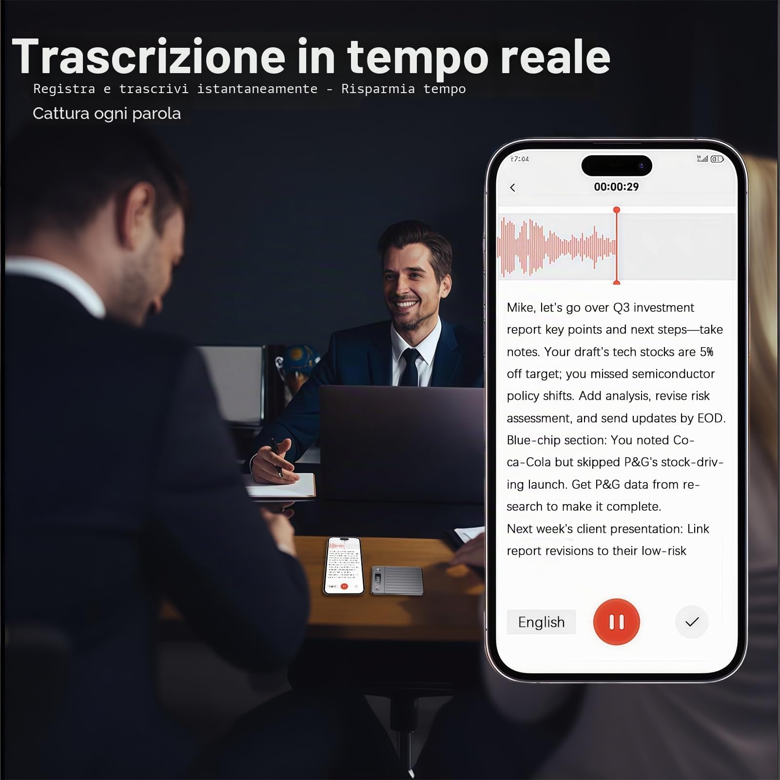 Registratore vocale digitale KI da 64 GB, registratore con trascrizione e riepilogo automatici, trascrizione in tempo reale, app, supporta l'importazione di file audio, 256 lingue 1