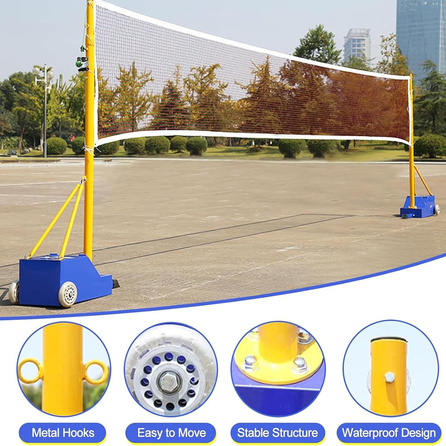 Badminton Net Frame Poles,Heavy Duty Portable Volleyball Poles & Badminton Net Set,Adjustable Height 5-6.9ft,with Steel Poles & PP Net for Indoor Outdoor Backyard Court Training​