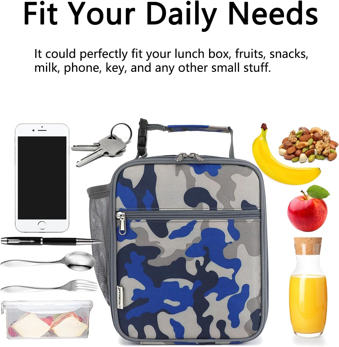 GYEUKHAM Lunch Box for Kids Boys Girls Men Women, Insulated Small Soft Cooler Lunch Bag Kit for School Work Picnic Travel - Reusable Portable lunchbox,Blue Camouflage image 4
