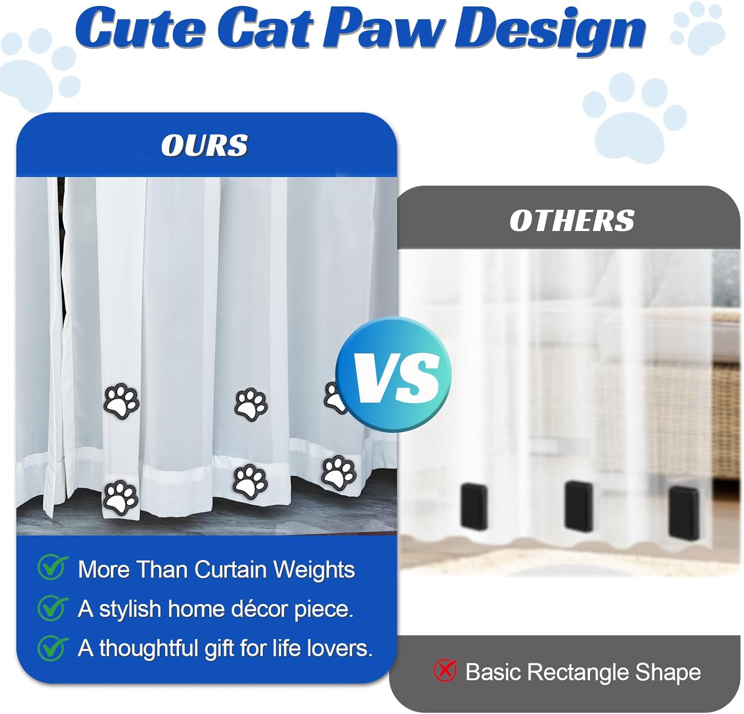 6 Pairs Outdoor Curtain Weights, 12 Pcs Heavy Magnetic Curtain Weights for Outdoor Curtains, Waterproof Cat Paw Design, Ideal for Cat Lovers, Patio, Tablecloth & Shower Curtains (Black)