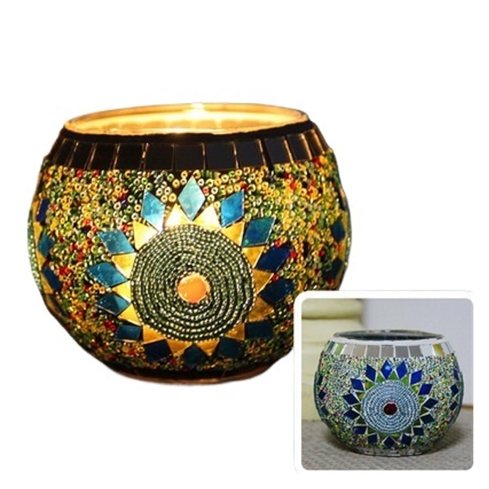 Candle sticks holder candle holders， Snowflake Mosaic Glass Candlestick Holders(Style4)