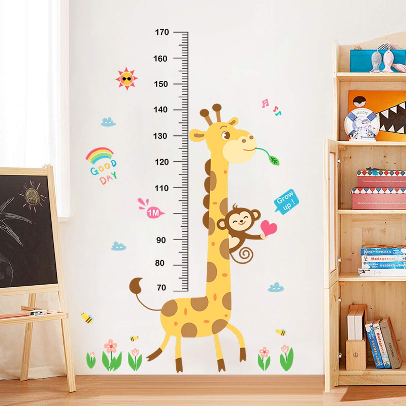 Tableau de croissance de bébé - Autocollant mural amovible pour chambre d'enfant - Règle de croissance - Pour chambre d'enfant, salon, chambre d'enfant (girafe singe)
