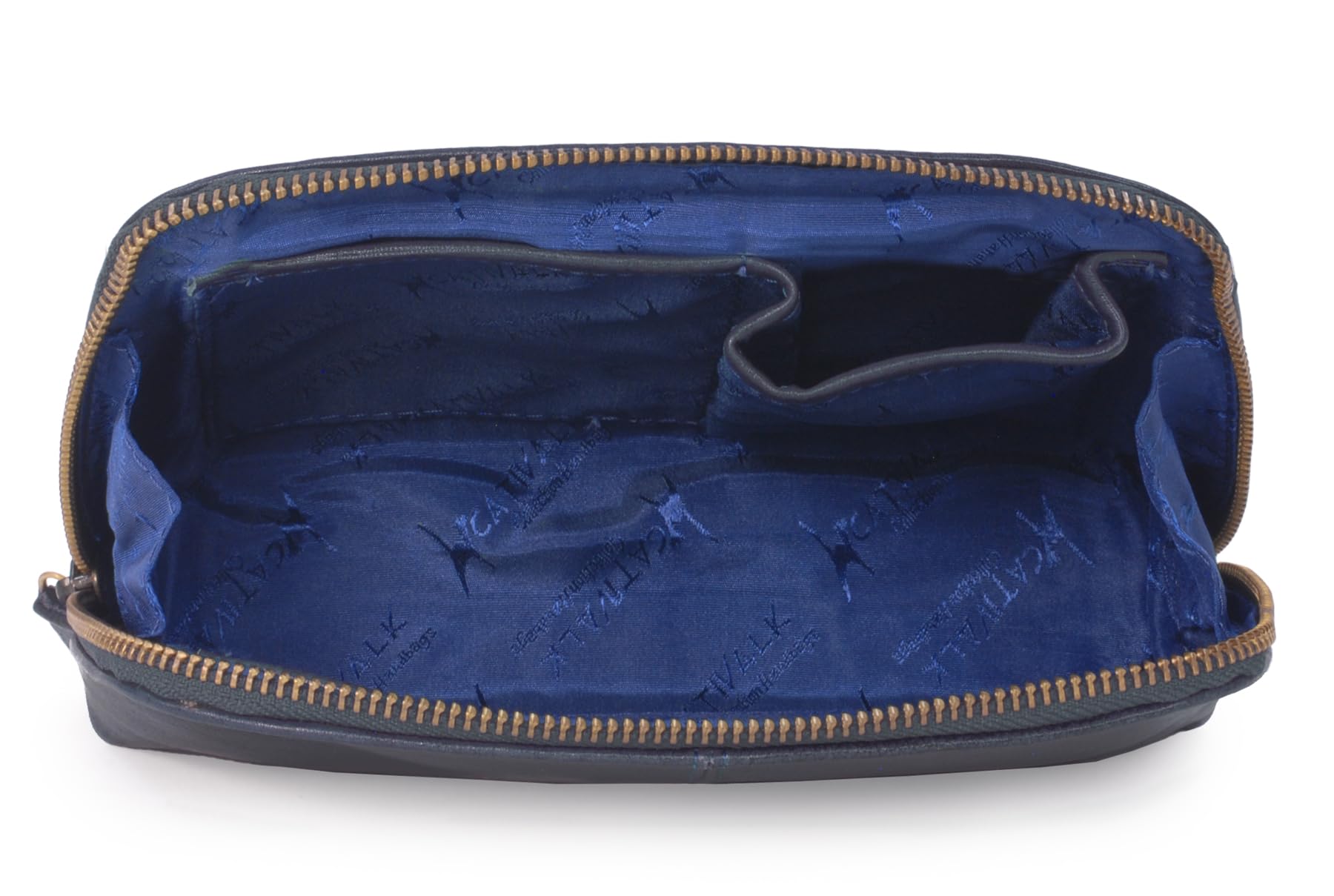 Catwalk Collection Handbags - Pochette Trucchi Donna in Pelle - Borsa Trucco Media - Beauty Case per Cosmetici - Scatola Regalo - Emma - Blu