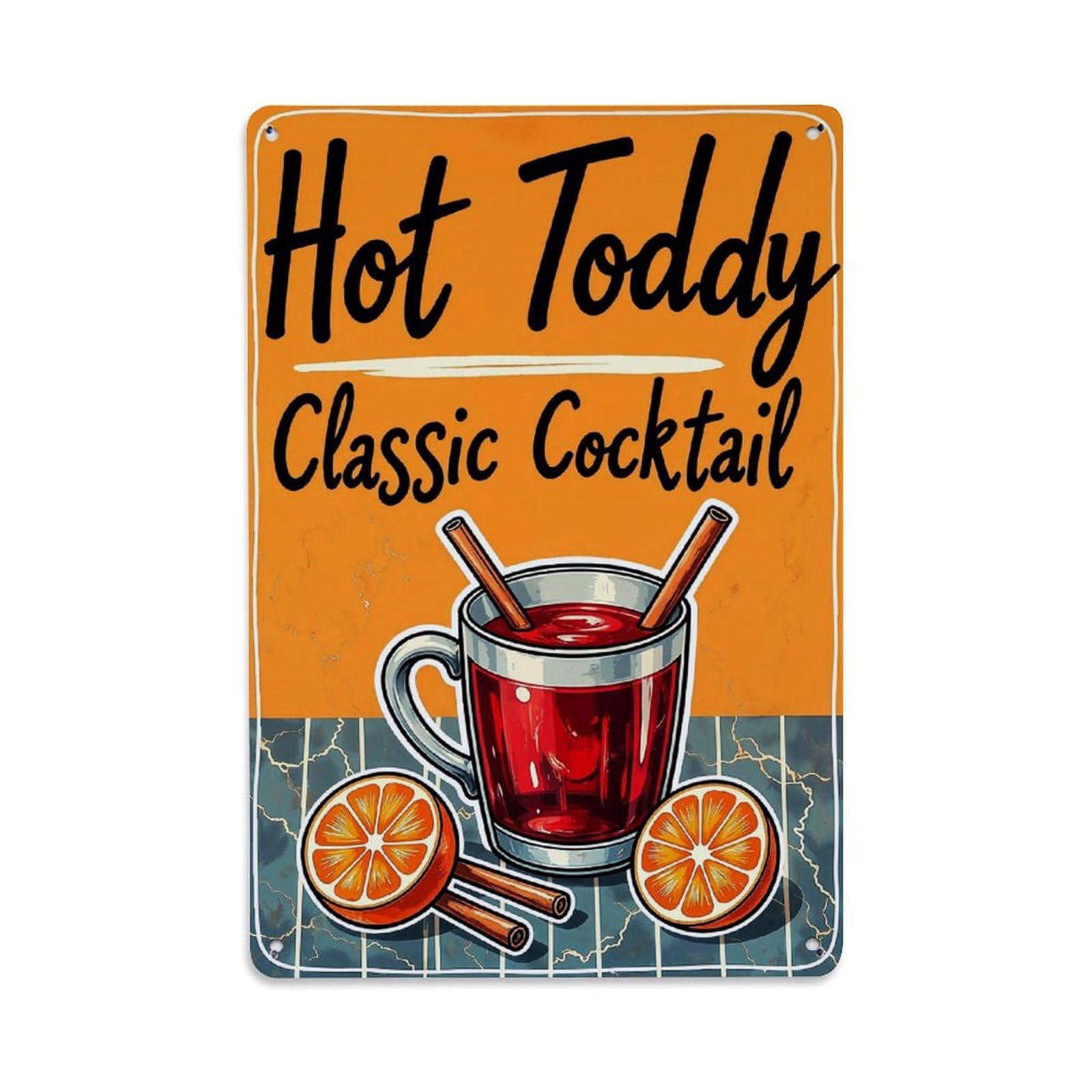 Jdfenggu Vintage Hot Toddy Classic Cocktail Print Retro Metal Tin Sign, Metal Poster For Bar, Home, Man Cave, Kitchen, Laundry Room Art Decor 8X12 Inch