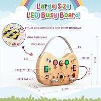 Vista 2 de Tablero de actividades Montessori para niños pequeños, de madera con 17 luces LED, juguetes de viaje para niños de 1 a 3 años, con interruptor