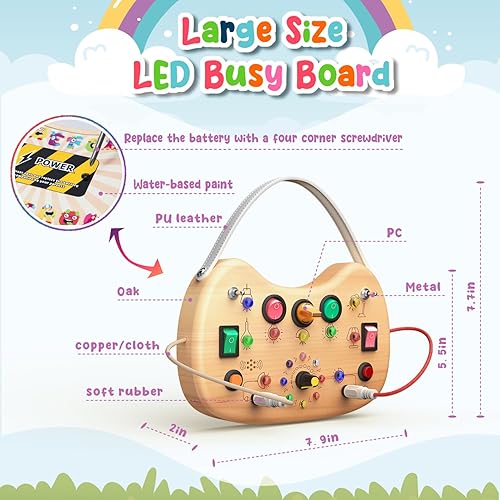 Miniatura 3 de Tablero de actividades Montessori para niños pequeños, de madera con 17 luces LED, juguetes de viaje para niños de 1 a 3 años, con interruptor de