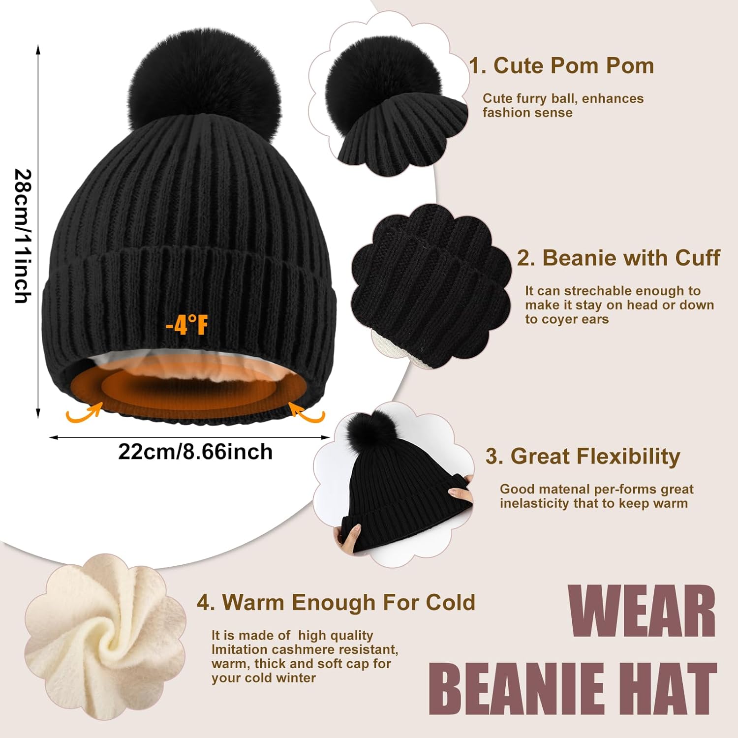 Geyoga 6 Pcs Winter Hat Scarf Gloves Set Knitted Touchscreen Gloves Plaid Scarf Earmuffs Socks Gift for Women Men - Image 3