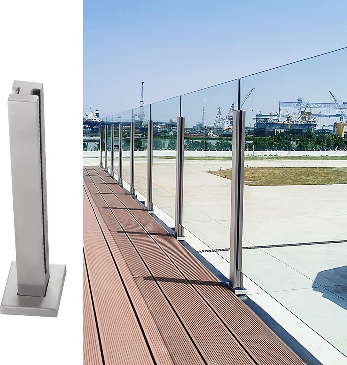 Poste central de para balaustrada de vidrio de 65cm, poste de barandilla de vidrio de acero inoxidable 304 para chalés, balcones, escaleras, terrazas y patios (que no permite añadir barandillas)