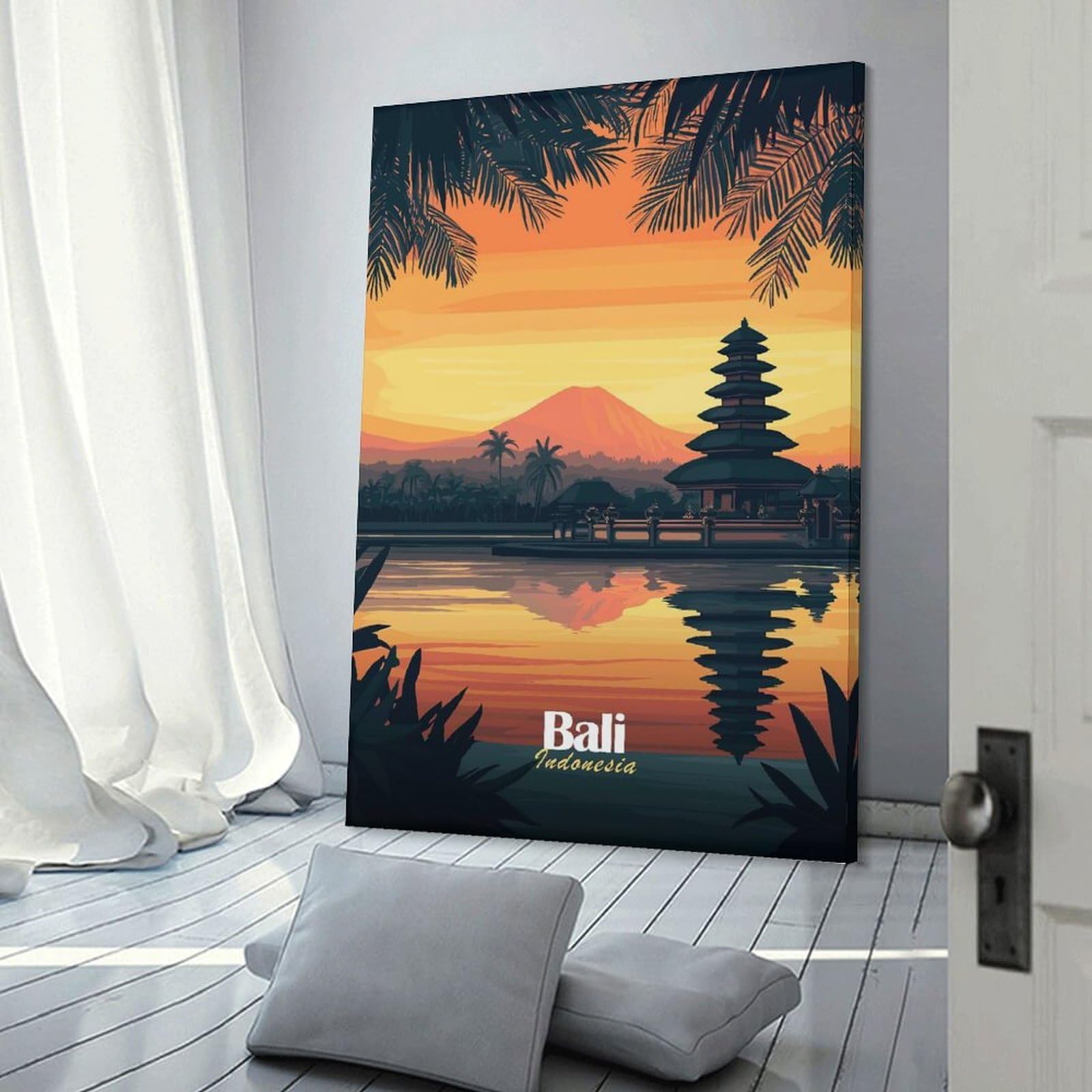 Junmoney Canvas Wall Decor Bali Temple Sunset, 20x30inch(50x75cm), for Bedroom, Guest Room Or Reading Nook, Decorative Wall Art for Cosy Rooms