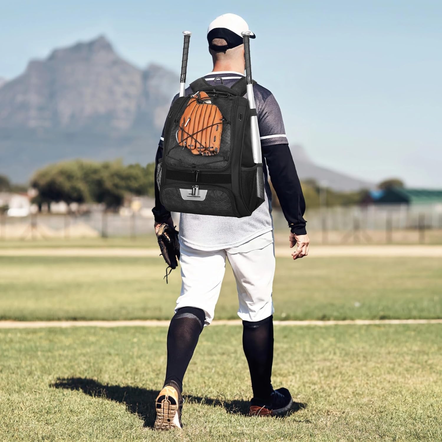 Large Sports Backpack With Bat Holders, Shoe Compartment, For Baseball, Lacrosse, Softball Equipment