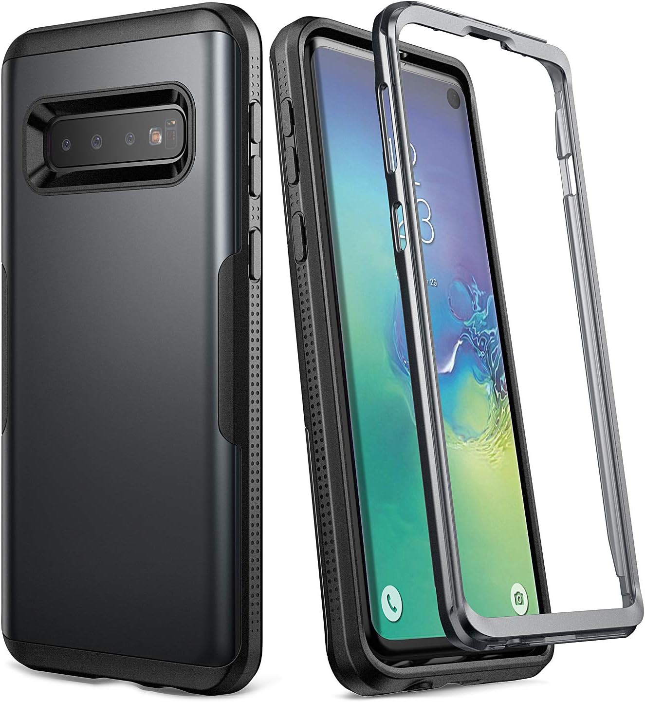 YOUMAKER Case for Galaxy S10, Metallic Black Heavy Duty Protection Full Body Shockproof Slim Fit Without Built-in Screen Protector Case Cover for Samsung Galaxy S10 6.1 inch - Black
