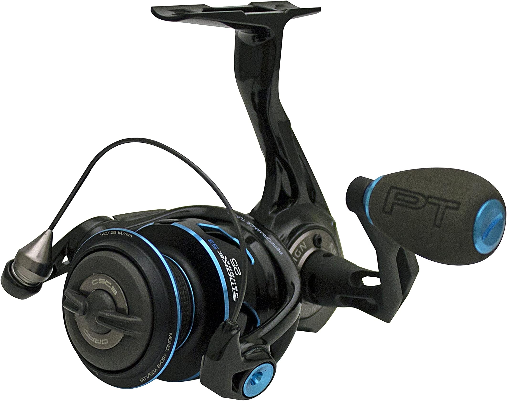 Quantum Smoke Saltwater Spinning Fishing Reel, Changeable Right- or Left-Hand Retrieve, Continuous Anti-Reverse Clutch with NiTi Indestructible Bail, SCR Alloy Frame, Black