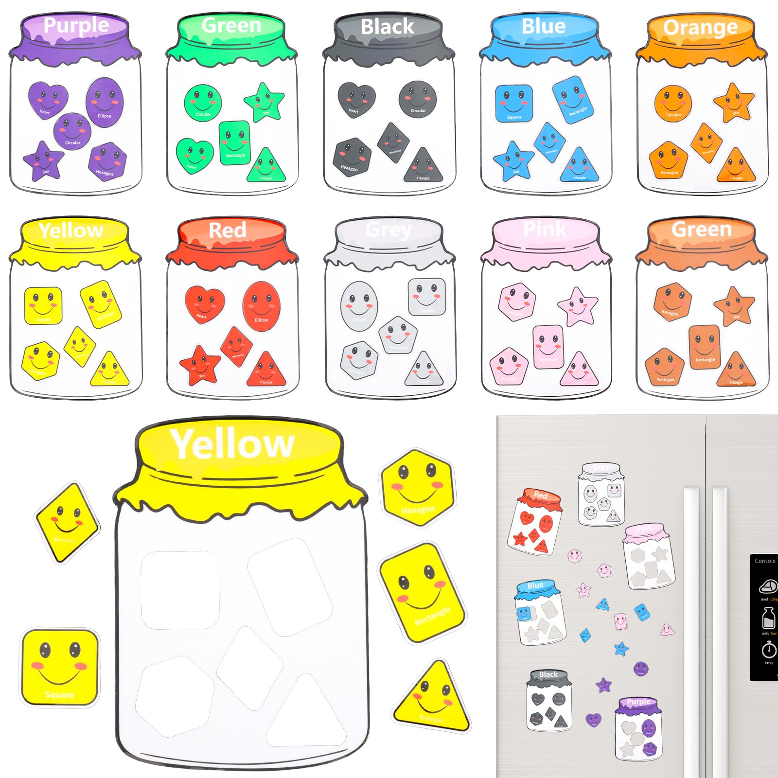 10 Pcs Magnetic Colour Sorting Toys, Cute Fridge Magnets for Kids, 60 Vibrant Learning Colors Shape Activity Fridge Magnets for Educational Refrigerator Whiteboard(10 Pack)