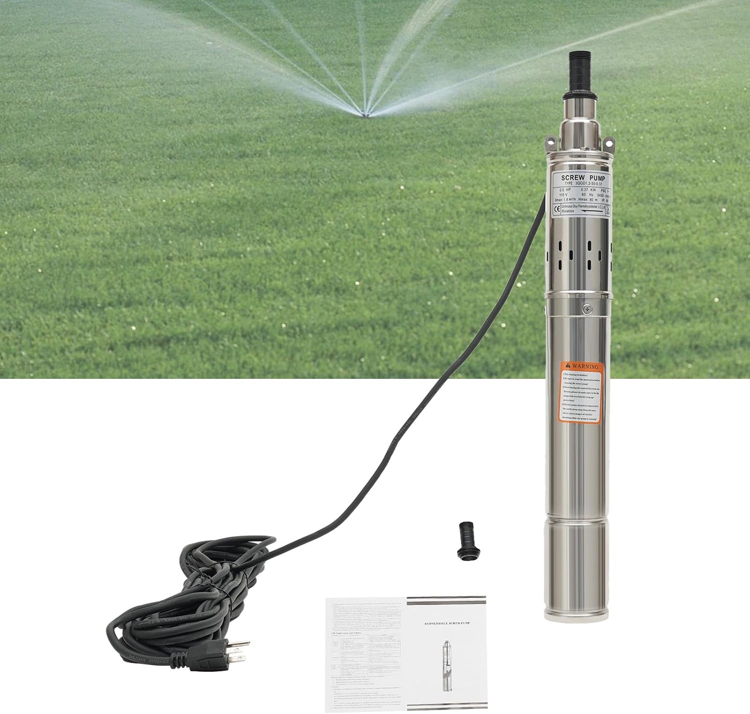 Submersible Irrigation Pump, 1In Outlet Submersible Bore Pump, 262.47Ft Lift, 115V 0.37KW Deep Well Pum p for Farm Irrigation, W/49.21Ft Cable, Control Box