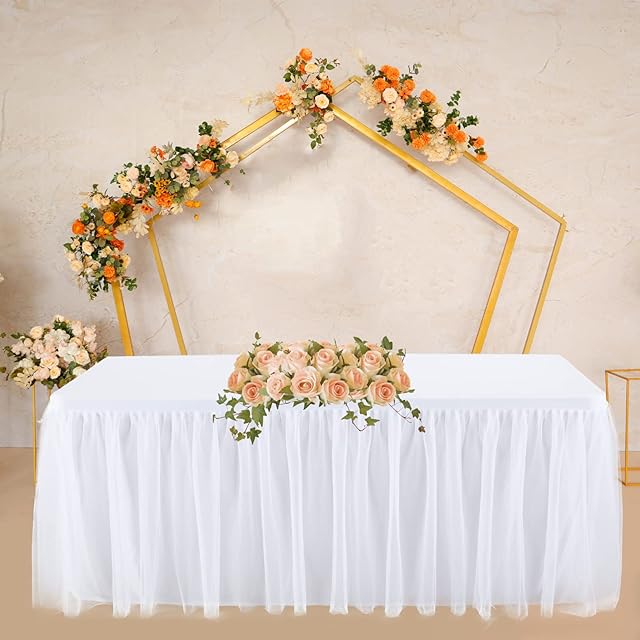 HBBMAGIC White Tulle Table Skirt for Party, 183 x 76 x 76 cm Tulle Table Cloth Table Skirt for Birthday, Christening, Banquet, Wedding Reception, Dessert, Table Decoration