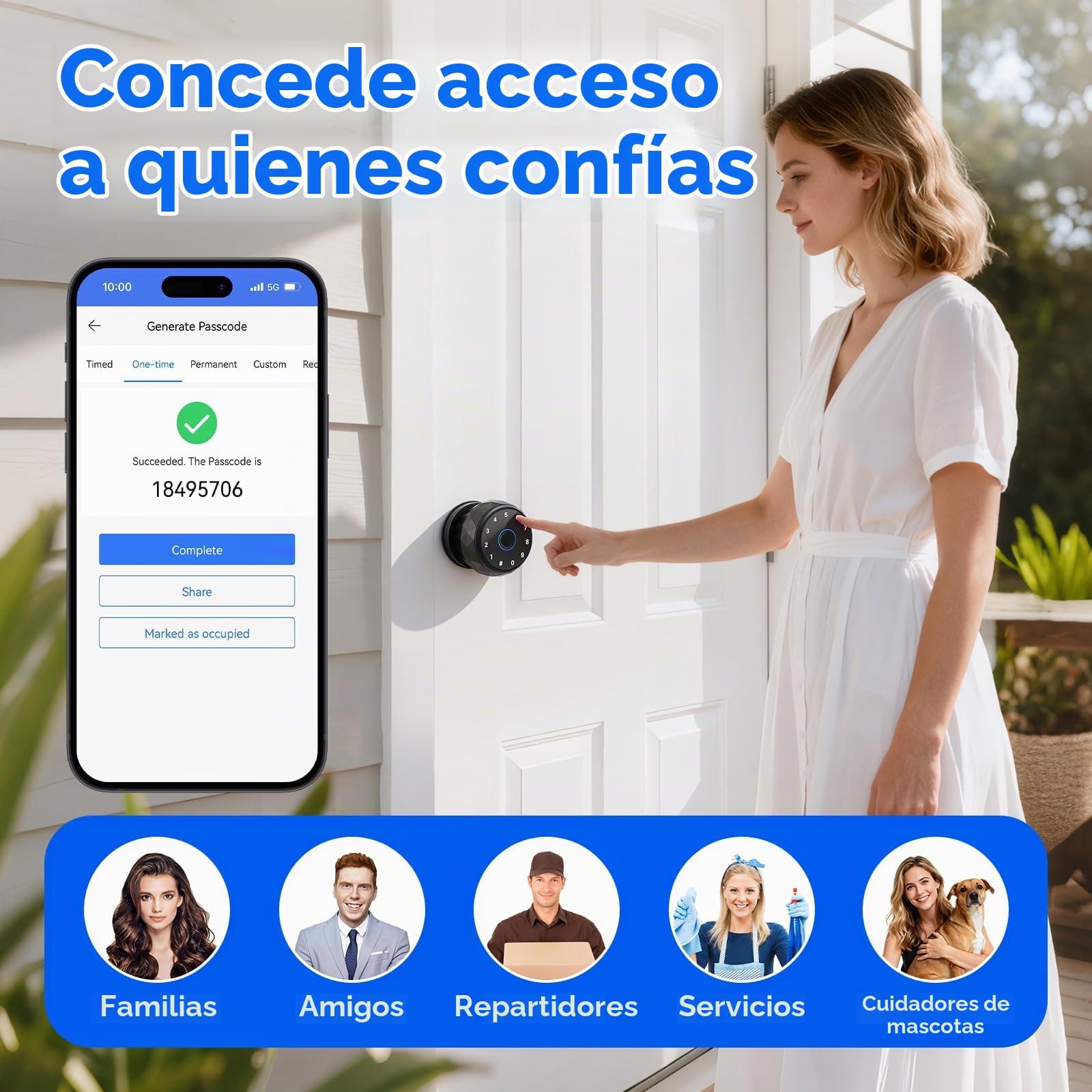 MYPIN Pomo de Puerta Inteligente, con Huella Dactilar y Teclado | Cerradura de Puerta, Control vía App, Acceso sin Llave, Cerradura Electrónica para Habitación, Garaje, Oficina, Apartamento