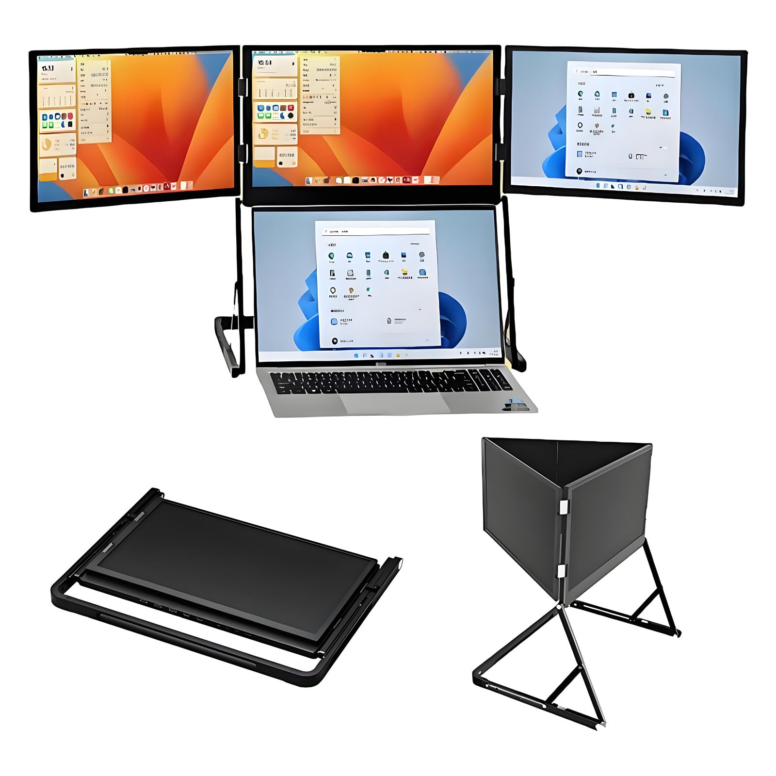 Przenośny, Składany, Potrójny Monitor Ips o Przekątnej 15,6 Cala i Rozdzielczości Fhd 1080p, Przedłużacz Ekranu Laptopa, Złącze Hdmi/usb-C Plug And Play dla Systemów Windows, Mac i Android