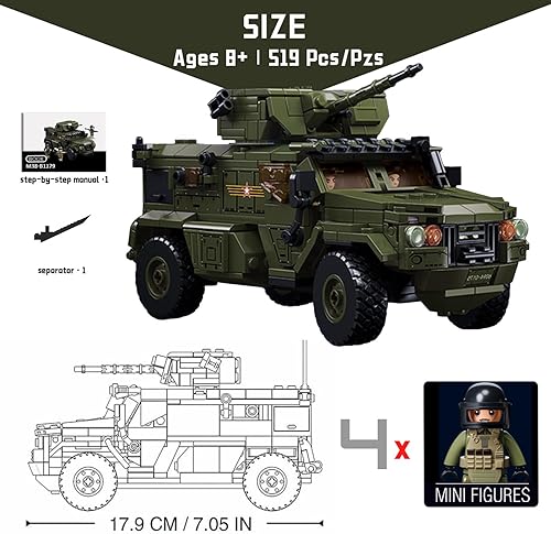 Miniatura 5 de Tarcury Typhoon-VDVS - Juego de construcción de coche blindado  Juego del ejército militar con 4 soldados de juguete  519 piezas modelo para niños y