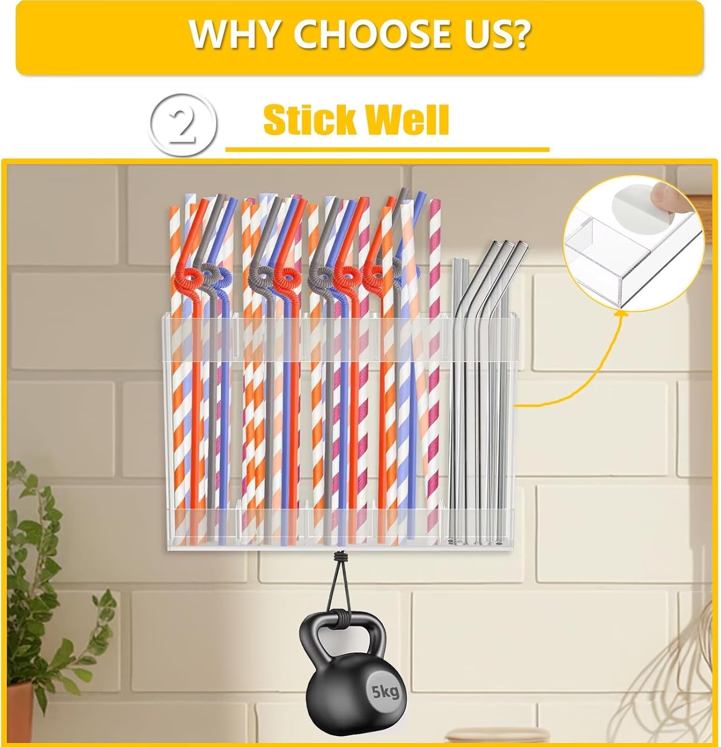 9.8”Large Acrylic Straw Holder for Cabinet Door - Reusable Tumbler Straw Organizer Storage Rack for Counter Cupboard Door Mounted (Transparent),Space Saving Kitchen Accessories Container - Image 3