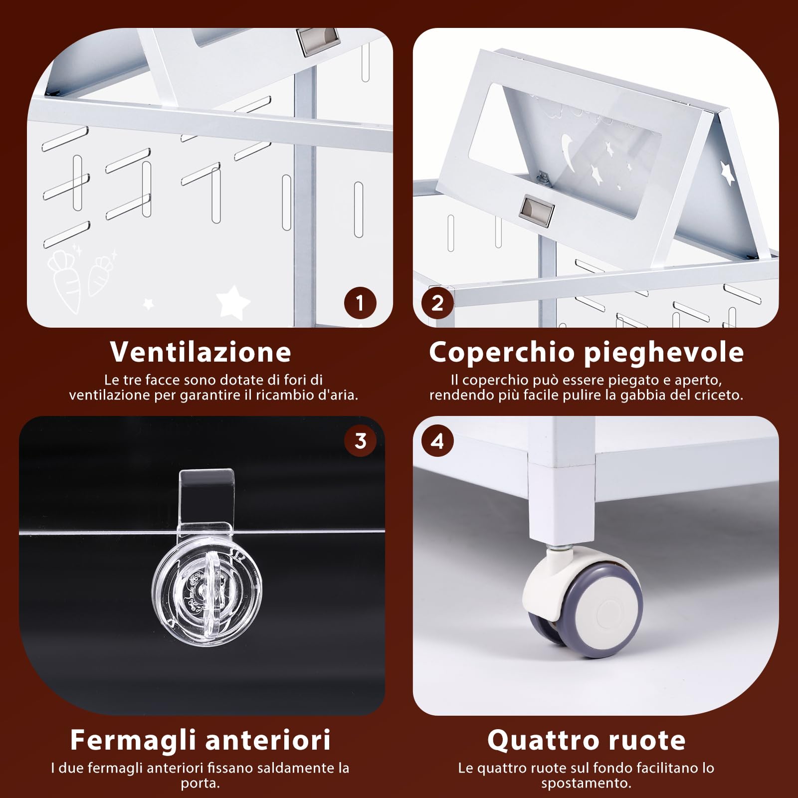 Grande gabbia per criceti in metallo, 80 x 50 x 55 cm, gabbia per roditori con ruote, stabile, bianca | Recinto per piccoli animali per conigli, criceti dorati, rimovibile, trasparente, facile da pulire