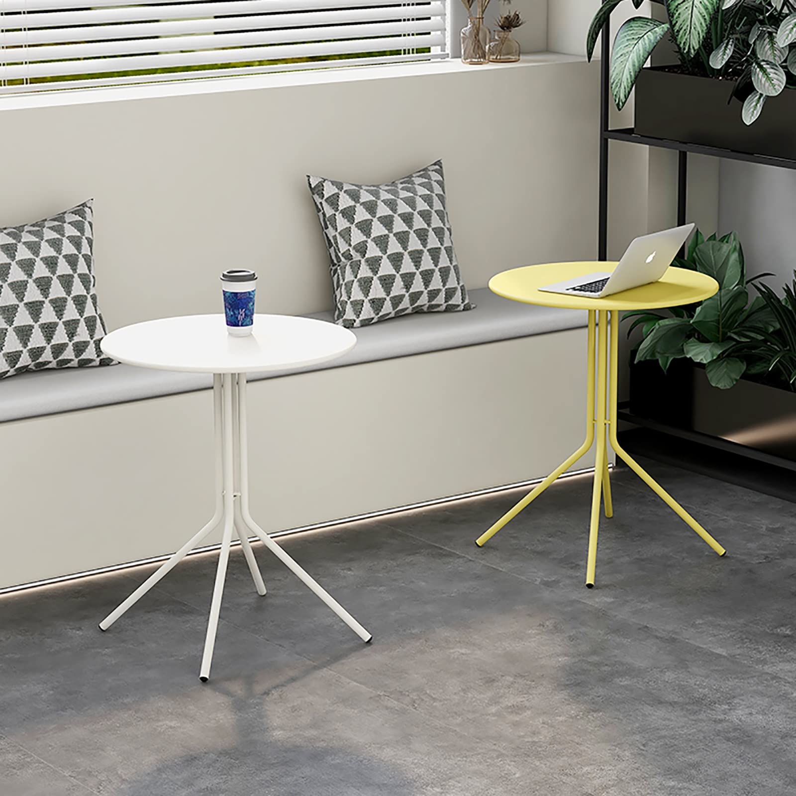 Tavolino Rotondo in Metallo da Patio, Tavolino Comodino, Tavolino Rotondo da Esterno Tavolino in Metallo per Giardino, Soggiorno, Camera da Letto, Balcone (Colore : Giallo, Dimensioni : 48x65cm/18.9